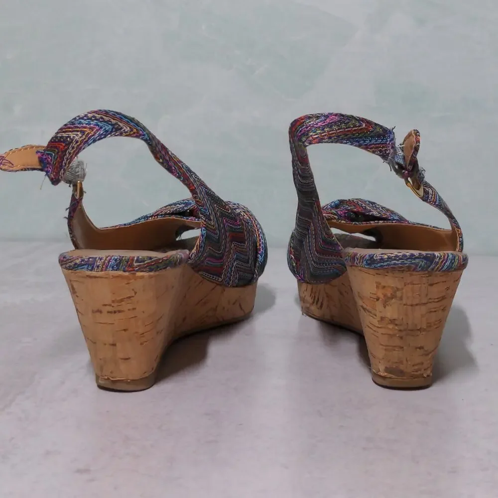 Nine West Abbeol 1 Wedges Multicolor Woven Slingback Knotted Peep Toe - Size 7M